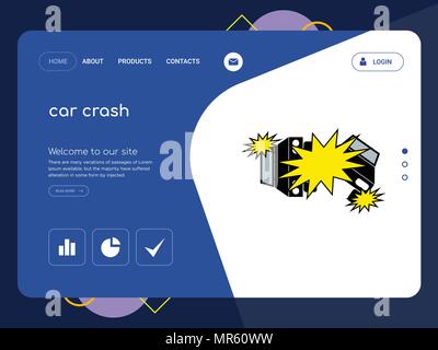 Quality One Page car crash Website Template Vector Eps, Modern Web Design with flat UI elements and landscape illustration, ideal for landing page Stock Vector
