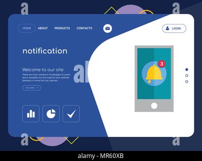 Quality One Page notification Website Template Vector Eps, Modern Web Design with flat UI elements and landscape illustration, ideal for landing page Stock Vector