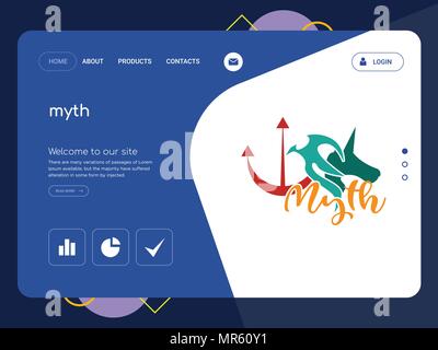 Quality One Page myth Website Template Vector Eps, Modern Web Design with flat UI elements and landscape illustration, ideal for landing page Stock Vector
