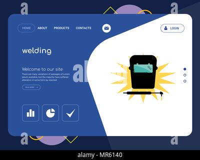 Quality One Page welding Website Template Vector Eps, Modern Web Design with flat UI elements and landscape illustration, ideal for landing page Stock Vector