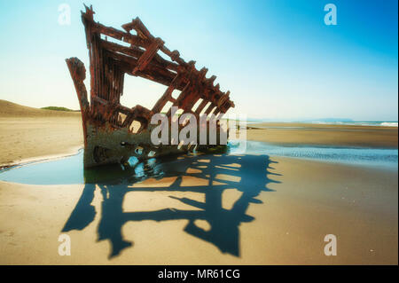 The Remains of the Peter Iredale ship that wrecked off the oregon coast in October 25, 1906. Stock Photo