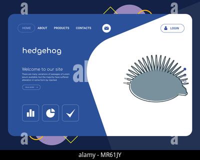 Quality One Page hedgehog Website Template Vector Eps, Modern Web Design with flat UI elements and landscape illustration, ideal for landing page Stock Vector