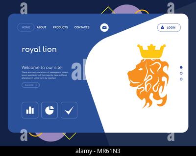 Quality One Page royal lion Website Template Vector Eps, Modern Web Design with flat UI elements and landscape illustration, ideal for landing page Stock Vector
