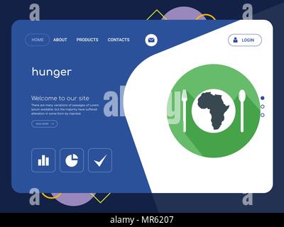 Quality One Page hunger Website Template Vector Eps, Modern Web Design with flat UI elements and landscape illustration, ideal for landing page Stock Vector