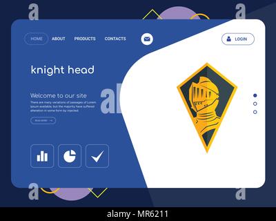 Quality One Page knight head Website Template Vector Eps, Modern Web Design with flat UI elements and landscape illustration, ideal for landing page Stock Vector