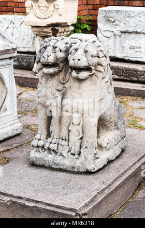 KONYA, TURKEY - MAY 7, 2018: lion sculpture on outdoor yard of Konya Archaeological Museum. The Gallery is a state museum, it was established in 1901, Stock Photo