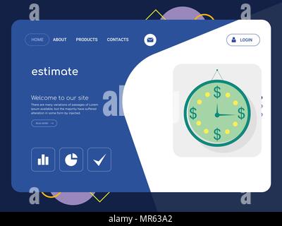 Quality One Page estimate Website Template Vector Eps, Modern Web Design with flat UI elements and landscape illustration, ideal for landing page Stock Vector