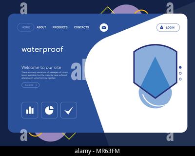 Quality One Page waterproof Website Template Vector Eps, Modern Web Design with flat UI elements and landscape illustration, ideal for landing page Stock Vector
