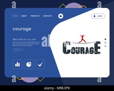 Quality One Page courage Website Template Vector Eps, Modern Web Design with flat UI elements and landscape illustration, ideal for landing page Stock Vector