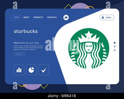 Quality One Page starbucks Website Template Vector Eps, Modern Web Design with flat UI elements and landscape illustration, ideal for landing page Stock Vector