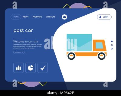 Quality One Page post car Website Template Vector Eps, Modern Web Design with flat UI elements and landscape illustration, ideal for landing page Stock Vector