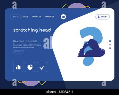 Quality One Page scratching head Website Template Vector Eps, Modern Web Design with flat UI elements and landscape illustration, ideal for landing pa Stock Vector