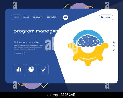 Quality One Page program management Website Template Vector Eps, Modern Web Design with flat UI elements and landscape illustration, ideal for landing Stock Vector