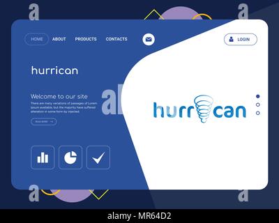Quality One Page hurrican Website Template Vector Eps, Modern Web Design with flat UI elements and landscape illustration, ideal for landing page Stock Vector