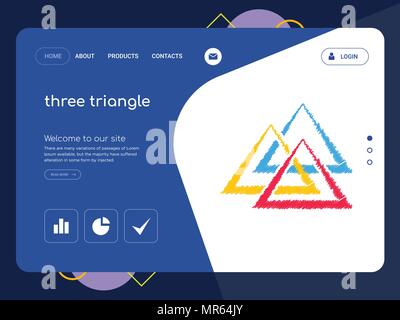 Quality One Page three triangle Website Template Vector Eps, Modern Web Design with flat UI elements and landscape illustration, ideal for landing pag Stock Vector