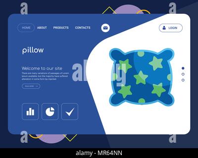 Quality One Page pillow Website Template Vector Eps, Modern Web Design with flat UI elements and landscape illustration, ideal for landing page Stock Vector