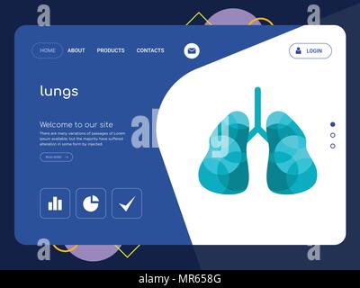 Quality One Page lungs Website Template Vector Eps, Modern Web Design with flat UI elements and landscape illustration, ideal for landing page Stock Vector