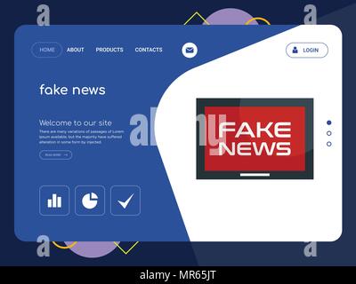 Quality One Page fake news Website Template Vector Eps, Modern Web Design with flat UI elements and landscape illustration, ideal for landing page Stock Vector