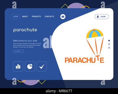 Quality One Page parachute Website Template Vector Eps, Modern Web Design with flat UI elements and landscape illustration, ideal for landing page Stock Vector