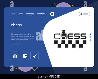 Quality One Page chess Website Template Vector Eps, Modern Web Design with flat UI elements and landscape illustration, ideal for landing page Stock Vector