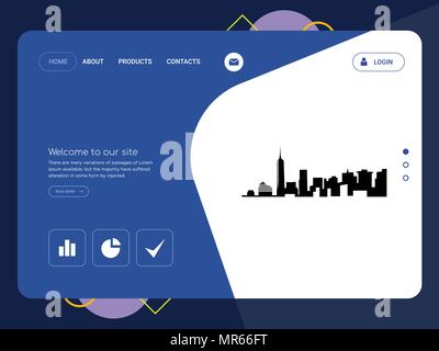 Quality One Page   Website Template Vector Eps, Modern Web Design with flat UI elements and landscape illustration, ideal for landing page Stock Vector