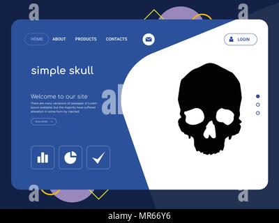 Quality One Page simple skull Website Template Vector Eps, Modern Web Design with flat UI elements and landscape illustration, ideal for landing page Stock Vector