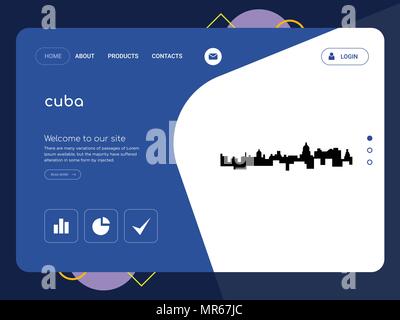 Quality One Page cuba Website Template Vector Eps, Modern Web Design with flat UI elements and landscape illustration, ideal for landing page Stock Vector