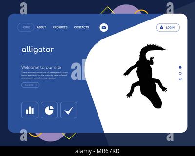 Quality One Page alligator Website Template Vector Eps, Modern Web Design with flat UI elements and landscape illustration, ideal for landing page Stock Vector