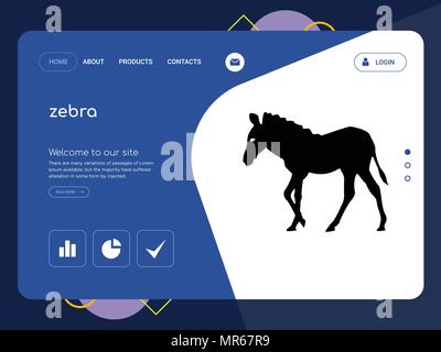 Quality One Page zebra Website Template Vector Eps, Modern Web Design with flat UI elements and landscape illustration, ideal for landing page Stock Vector