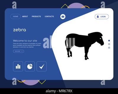 Quality One Page zebra Website Template Vector Eps, Modern Web Design with flat UI elements and landscape illustration, ideal for landing page Stock Vector