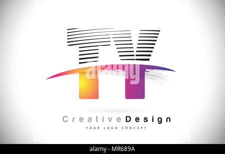 TY T Y Letter Logo Design With Creative Lines and Swosh in Purple Brush Color Vector Illustration. Stock Vector