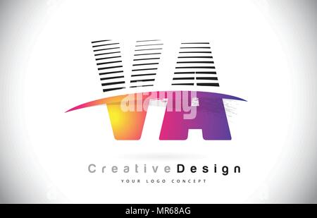 VA V A Purple Letter Logo with Swoosh Design. Creative Magenta Modern ...