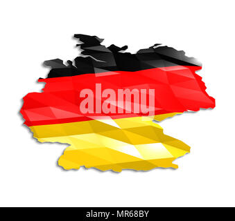 Low poly flag in Map of Germany, 3d rendering, art icon Stock Photo