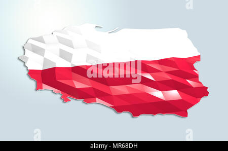 Low poly flag in Map of Poland, 3d rendering, art icon Stock Photo