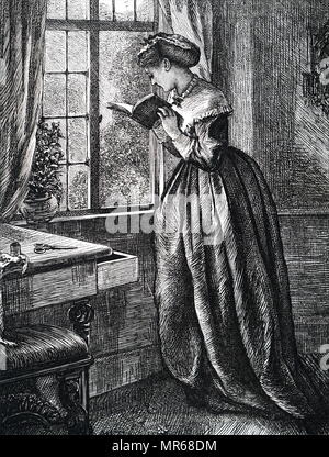 Illustration depicting a woman reading her book as she reclines in her ...