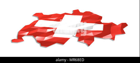 Low poly flag in Map of Switzerland, 3d rendering, art icon Stock Photo