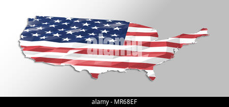 Low poly flag in Map of United States of America, 3d rendering, USA art icon Stock Photo