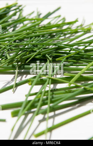 Fresh chive herbs on a white background Stock Photo