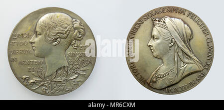 1897 Victoria Diamond Jubilee Silver Medallion. 60th Anniversary of the Accession of Queen Victoria Stock Photo