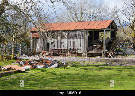 Many sheds and barns are covered with a corrugated iron or tin roof, as are crofts and other buildings Stock Photo