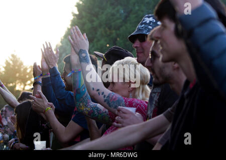 First row crowd watch a concert at music festival Stock Photo