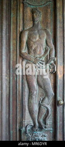 Bronze relief on an original door to the League of Nations assembly Hall, at the Palais des Nations, Geneva; built 1929–38. It was given to the League of Nations by the British Government. Stock Photo