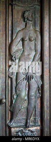 Bronze relief on an original door to the League of Nations assembly Hall, at the Palais des Nations, Geneva; built 1929–38. It was given to the League of Nations by the British Government. Stock Photo