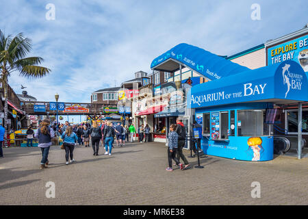 Shops, boutiques and cafes on Fisherman's Wharf, San Francisco, CA, USA. Stock Photo