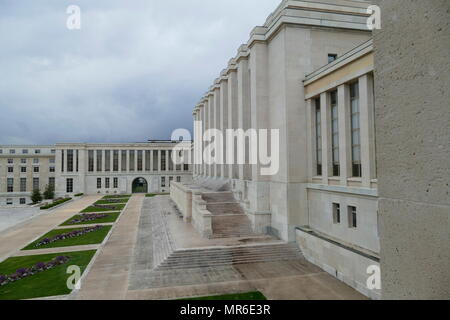 grounds of the Palais des Nations, United Nations Headquarters, Geneva, Switzerland. This was the home of the League of Nations, and is the present meeting place of the Conference on Disarmament. Stock Photo