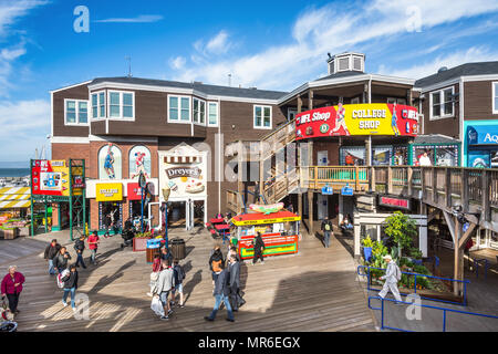 Shops, boutiques and cafes on Fisherman's Wharf, San Francisco, CA, USA. Stock Photo