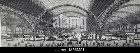 Engraving depicting the interior of the Frankfurt Hauptbahnhof, located in the middle of Germany. Dated 19th century Stock Photo