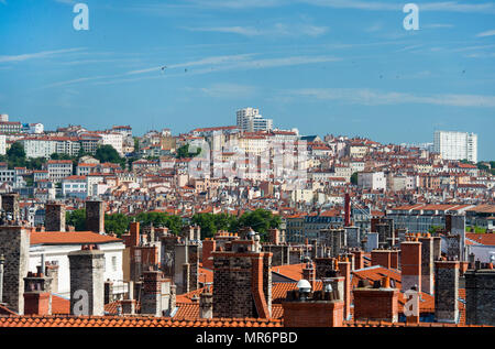 Lyon (south-eastern France). Houses on the hill of ÒLa Croix RousseÓ viewed from the Bellecour District in the 2nd arrondissement Stock Photo