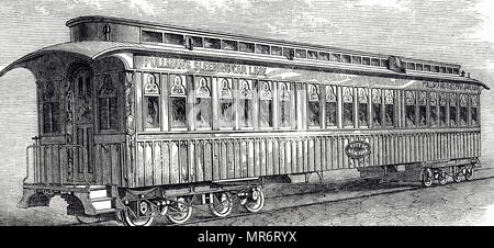 Engraving depicting the exterior of a sleeping car on the Orient