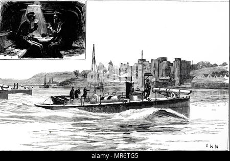 Engraving depicting the torpedo boats of the HMS Chatham. Dated 19th century